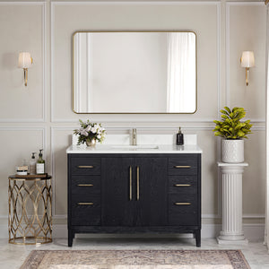 Open image in slideshow, Gara 48&quot; Free-standing Single Bath Vanity in Fir Wood Black with White Grain Composite Stone Top
