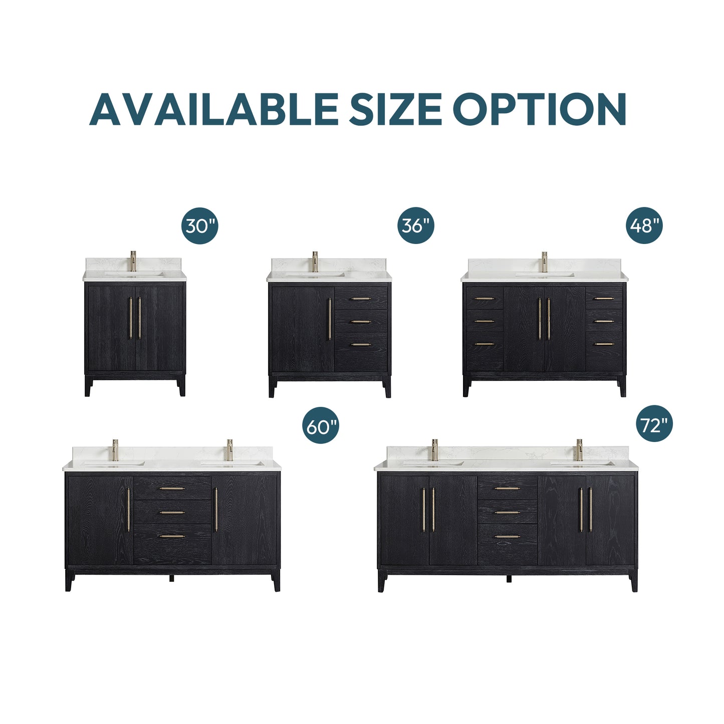 Gara 48" Free-standing Single Bath Vanity in Fir Wood Black with White Grain Composite Stone Top