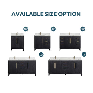 Gara 48" Free-standing Single Bath Vanity in Fir Wood Black with White Grain Composite Stone Top