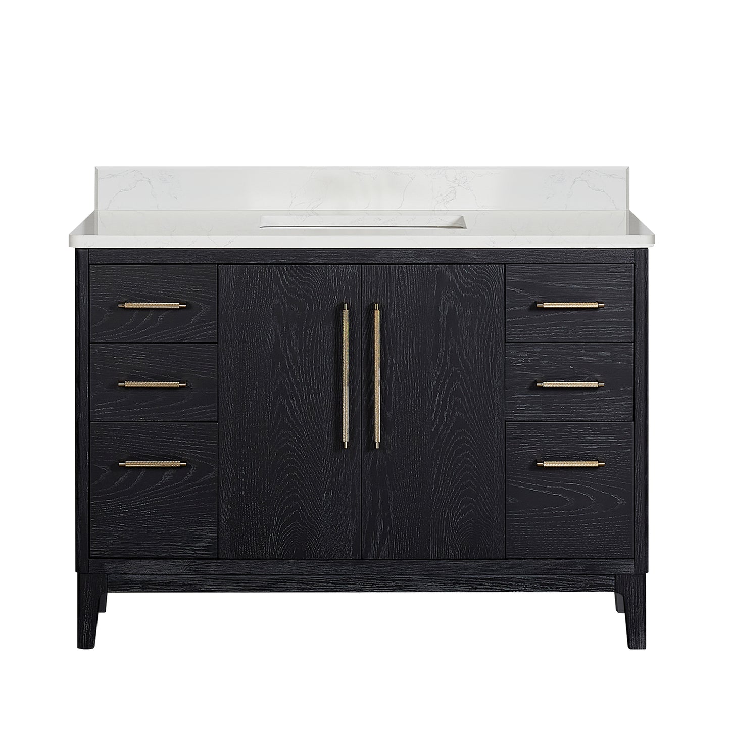 Gara 48" Free-standing Single Bath Vanity in Fir Wood Black with White Grain Composite Stone Top