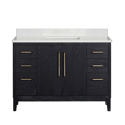 Gara 48" Free-standing Single Bath Vanity in Fir Wood Black with White Grain Composite Stone Top