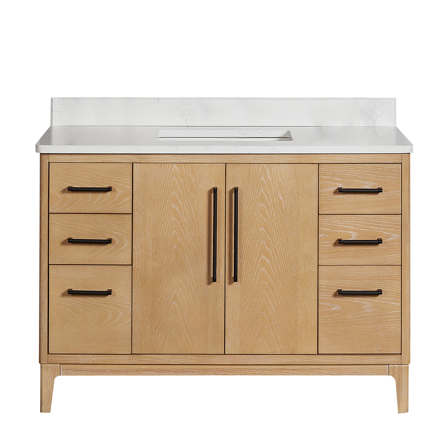Gara 48" Free-standing Single Bath Vanity in Washed Ash Grey with White Grain Composite Stone Top