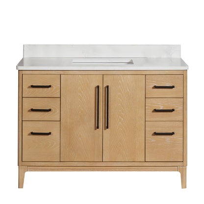 Gara 48" Free-standing Single Bath Vanity in Washed Ash Grey with White Grain Composite Stone Top