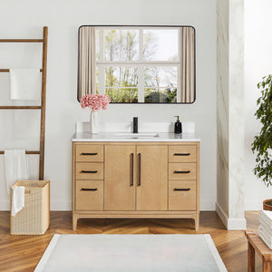 Gara 48" Free-standing Single Bath Vanity in Washed Ash Grey with White Grain Composite Stone Top
