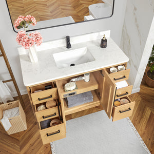 Gara 48" Free-standing Single Bath Vanity in Washed Ash Grey with White Grain Composite Stone Top