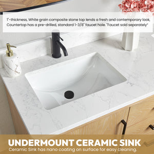 Gara 48" Free-standing Single Bath Vanity in Washed Ash Grey with White Grain Composite Stone Top