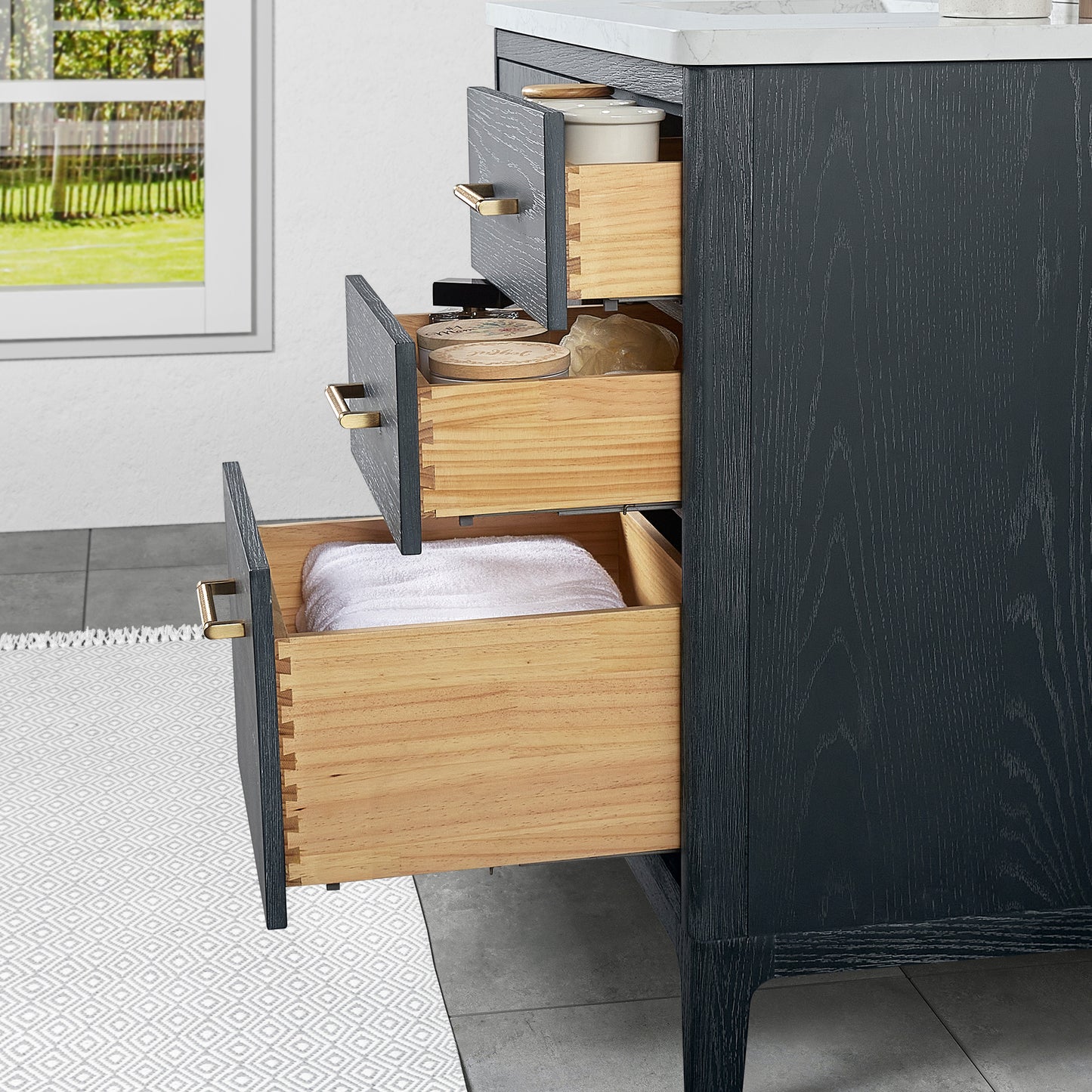 Gara 48" Free-standing Single Bath Vanity in Washed Blue with White Grain Composite Stone Top