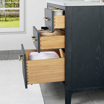 Gara 48" Free-standing Single Bath Vanity in Washed Blue with White Grain Composite Stone Top