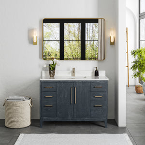 Open image in slideshow, Gara 48&quot; Free-standing Single Bath Vanity in Washed Blue with White Grain Composite Stone Top
