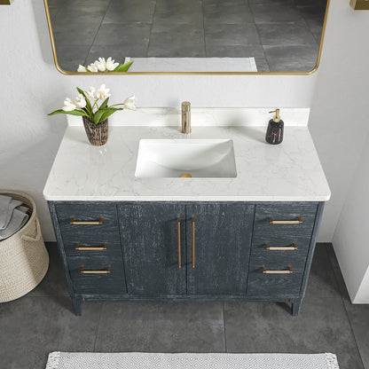 Gara 48" Free-standing Single Bath Vanity in Washed Blue with White Grain Composite Stone Top