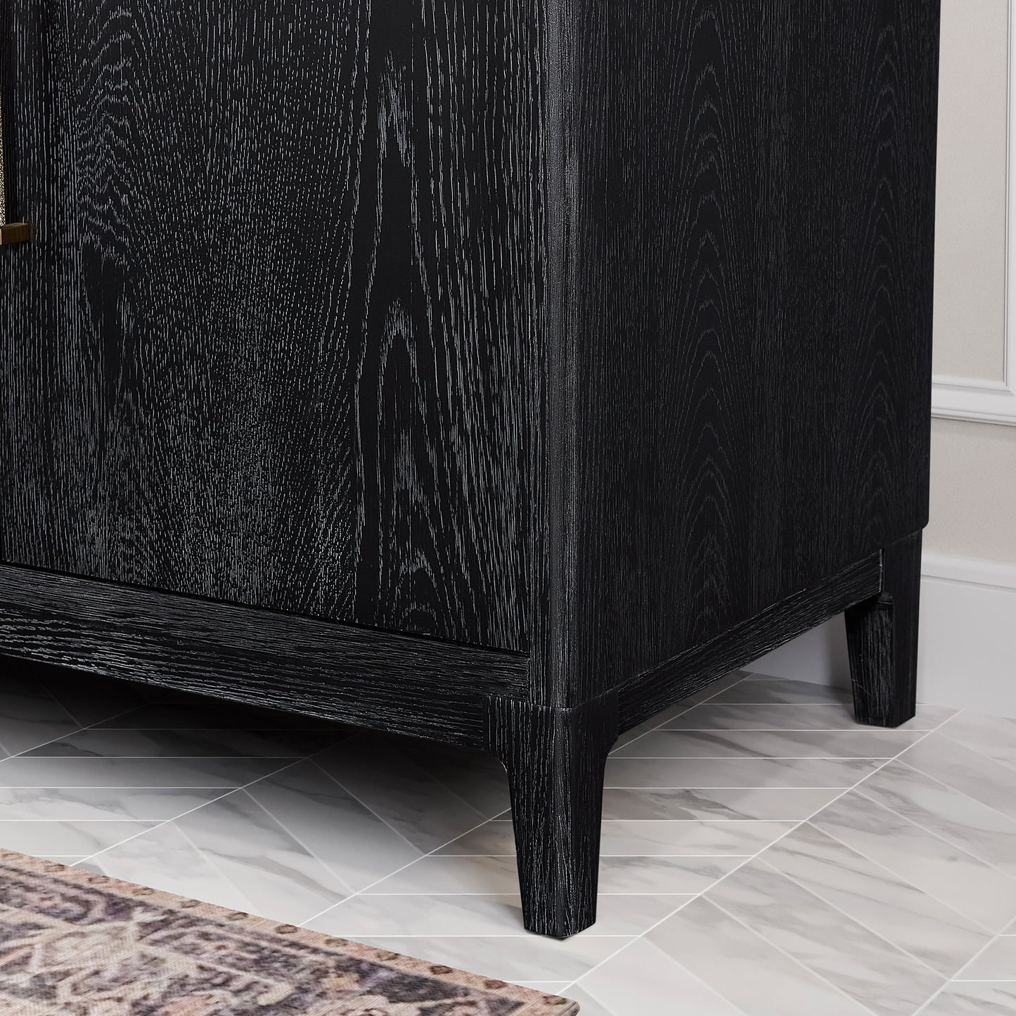 Gara 60M" Free-standing Double Bath Vanity in Fir Wood Black with White Grain Composite Stone Top