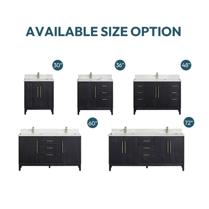 Gara 60M" Free-standing Double Bath Vanity in Fir Wood Black with White Grain Composite Stone Top