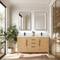 Gara 60M" Free-standing Double Bath Vanity in Washed Ash Grey with White Grain Composite Stone Top