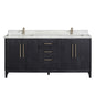 Gara 72" Free-standing Double Bath Vanity in Fir Wood Black with White Grain Composite Stone Top