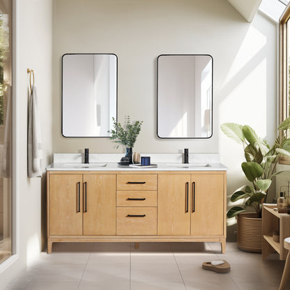 Gara 72" Free-standing Double Bath Vanity in Washed Ash Grey with White Grain Composite Stone Top