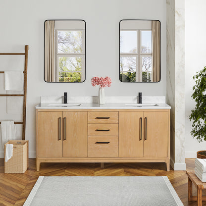Gara 72" Free-standing Double Bath Vanity in Washed Ash Grey with White Grain Composite Stone Top