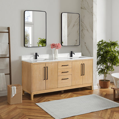Gara 72" Free-standing Double Bath Vanity in Washed Ash Grey with White Grain Composite Stone Top