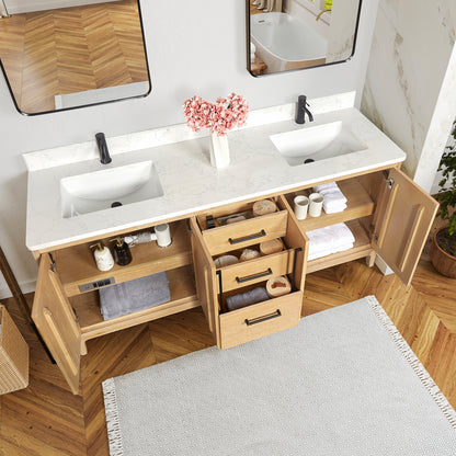 Gara 72" Free-standing Double Bath Vanity in Washed Ash Grey with White Grain Composite Stone Top