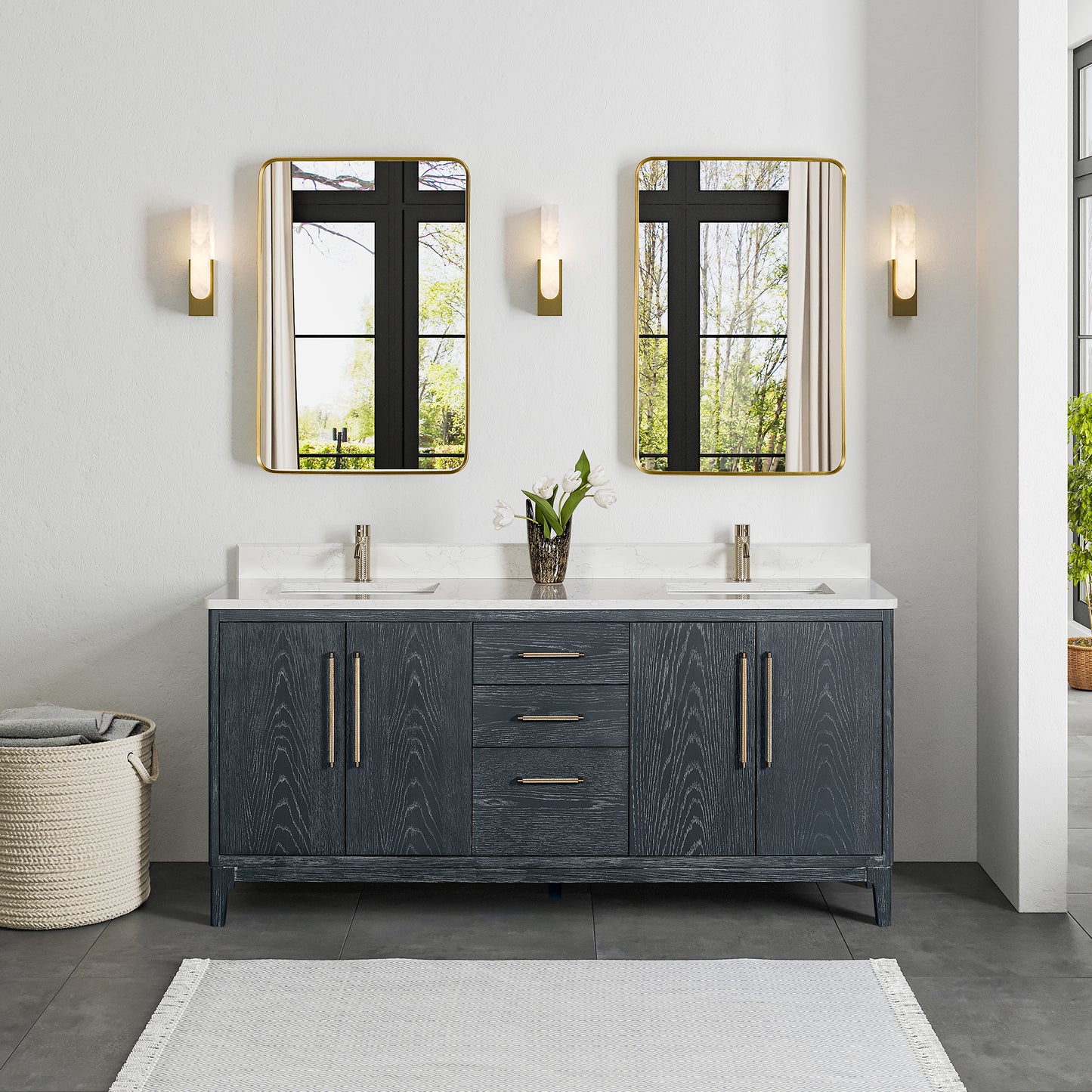 Gara 72" Free-standing Double Bath Vanity in Washed Blue with White Grain Composite Stone Top