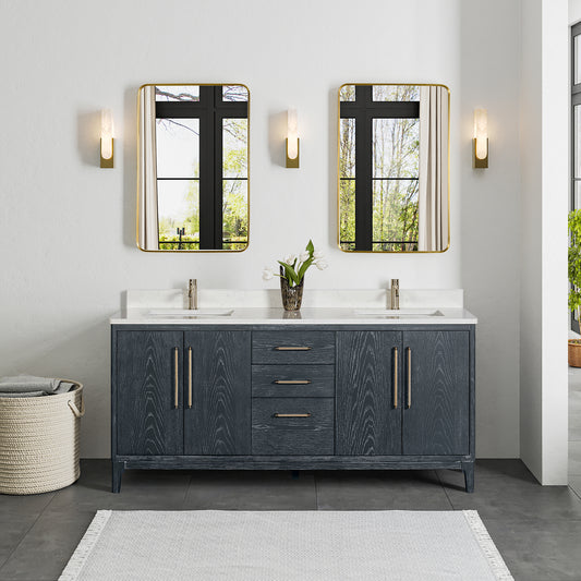 Gara 72" Free-standing Double Bath Vanity in Washed Blue with White Grain Composite Stone Top