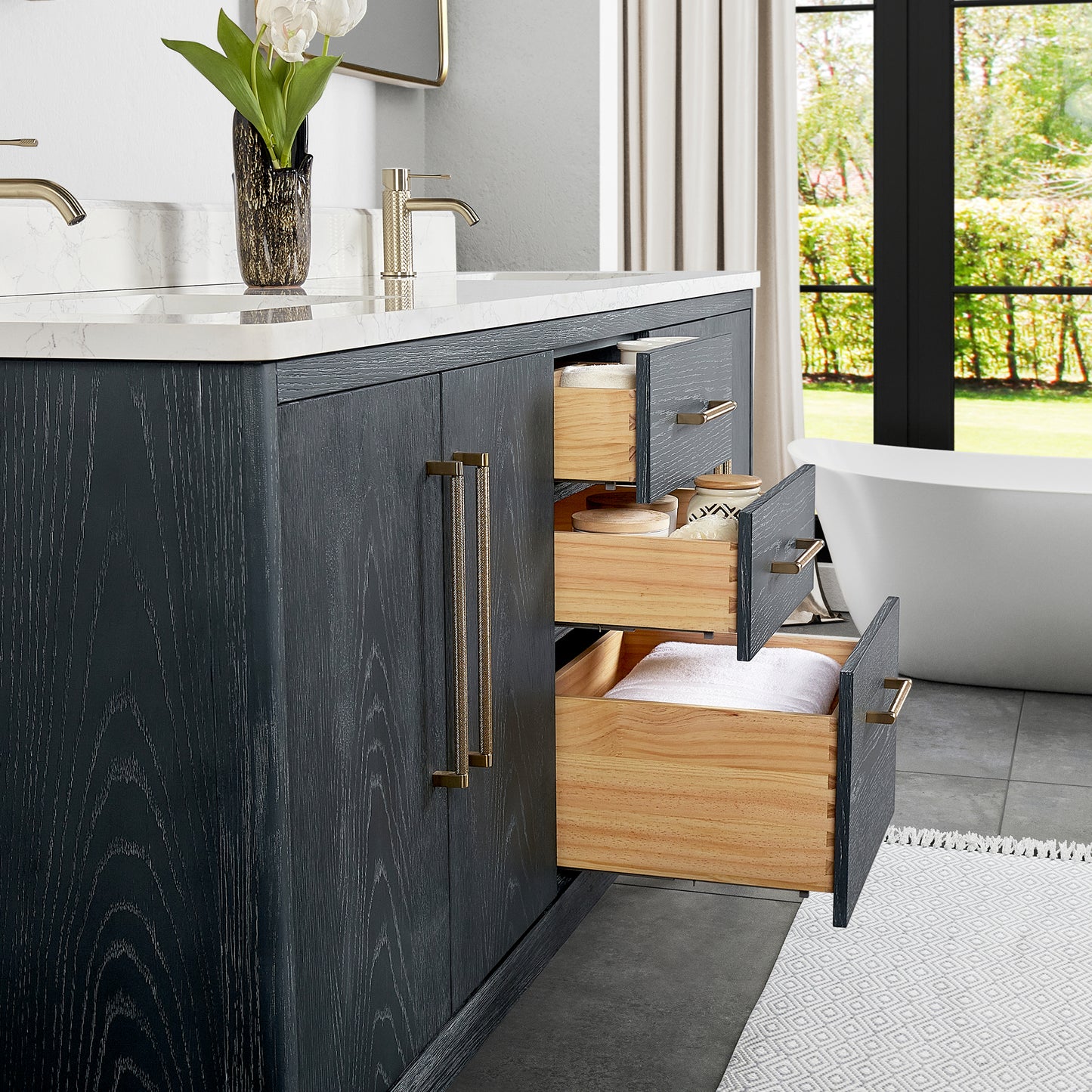 Gara 72" Free-standing Double Bath Vanity in Washed Blue with White Grain Composite Stone Top