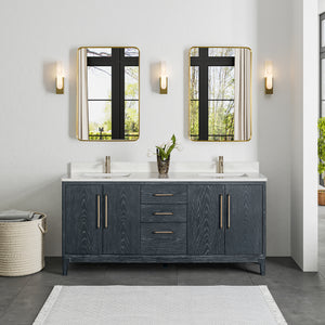 Open image in slideshow, Gara 72&quot; Free-standing Double Bath Vanity in Washed Blue with White Grain Composite Stone Top
