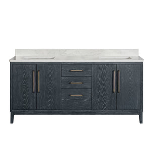 Gara 72" Free-standing Double Bath Vanity in Washed Blue with White Grain Composite Stone Top