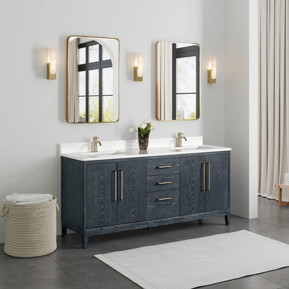 Gara 72" Free-standing Double Bath Vanity in Washed Blue with White Grain Composite Stone Top