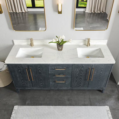 Gara 72" Free-standing Double Bath Vanity in Washed Blue with White Grain Composite Stone Top