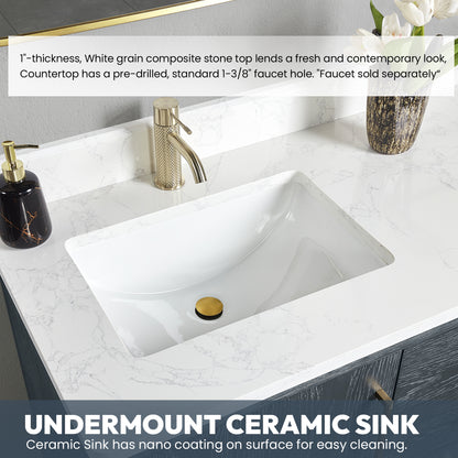 Gara 72" Free-standing Double Bath Vanity in Washed Blue with White Grain Composite Stone Top