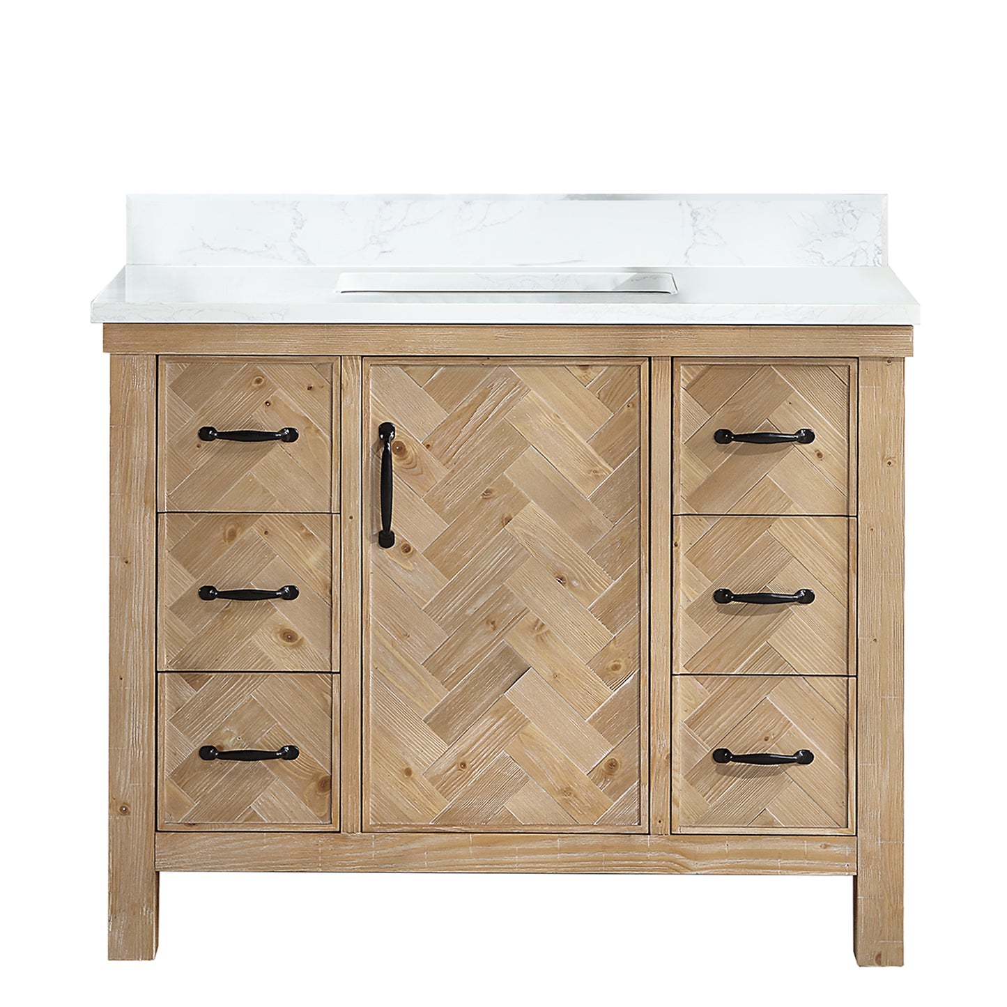 Javier 42" Free-standing Single Bath Vanity in Spruce Antique Brown with White Grain Composite Stone Top
