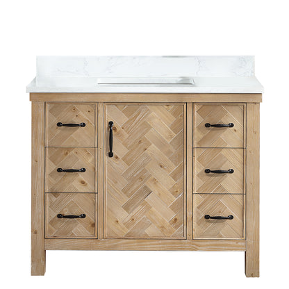 Javier 42" Free-standing Single Bath Vanity in Spruce Antique Brown with White Grain Composite Stone Top