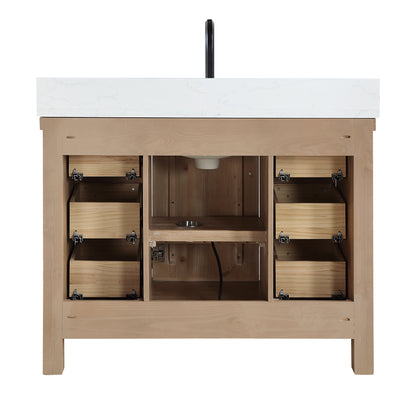 Javier 42" Free-standing Single Bath Vanity in Spruce Antique Brown with White Grain Composite Stone Top