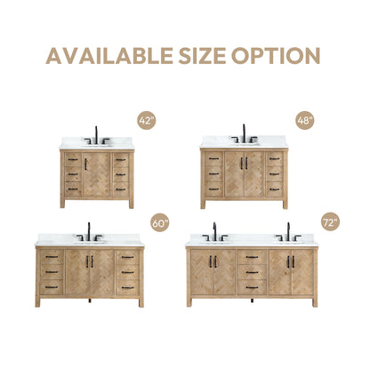 Javier 42" Free-standing Single Bath Vanity in Spruce Antique Brown with White Grain Composite Stone Top