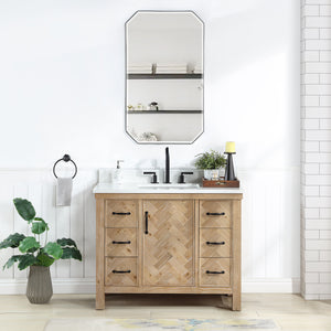 Open image in slideshow, Javier 42&quot; Free-standing Single Bath Vanity in Spruce Antique Brown with White Grain Composite Stone Top
