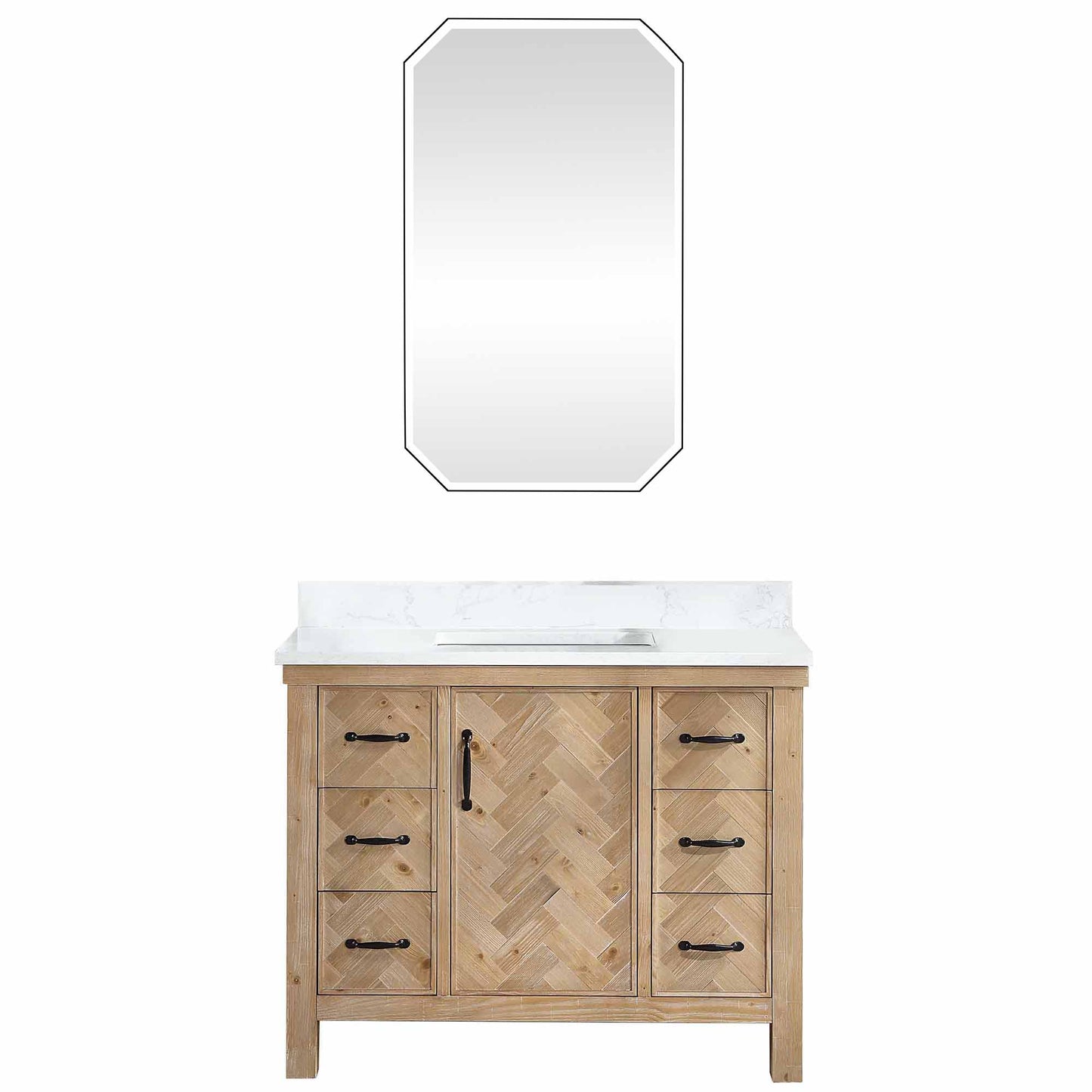 Javier 42" Free-standing Single Bath Vanity in Spruce Antique Brown with White Grain Composite Stone Top