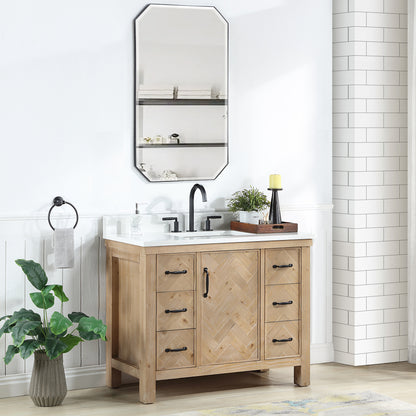Javier 42" Free-standing Single Bath Vanity in Spruce Antique Brown with White Grain Composite Stone Top