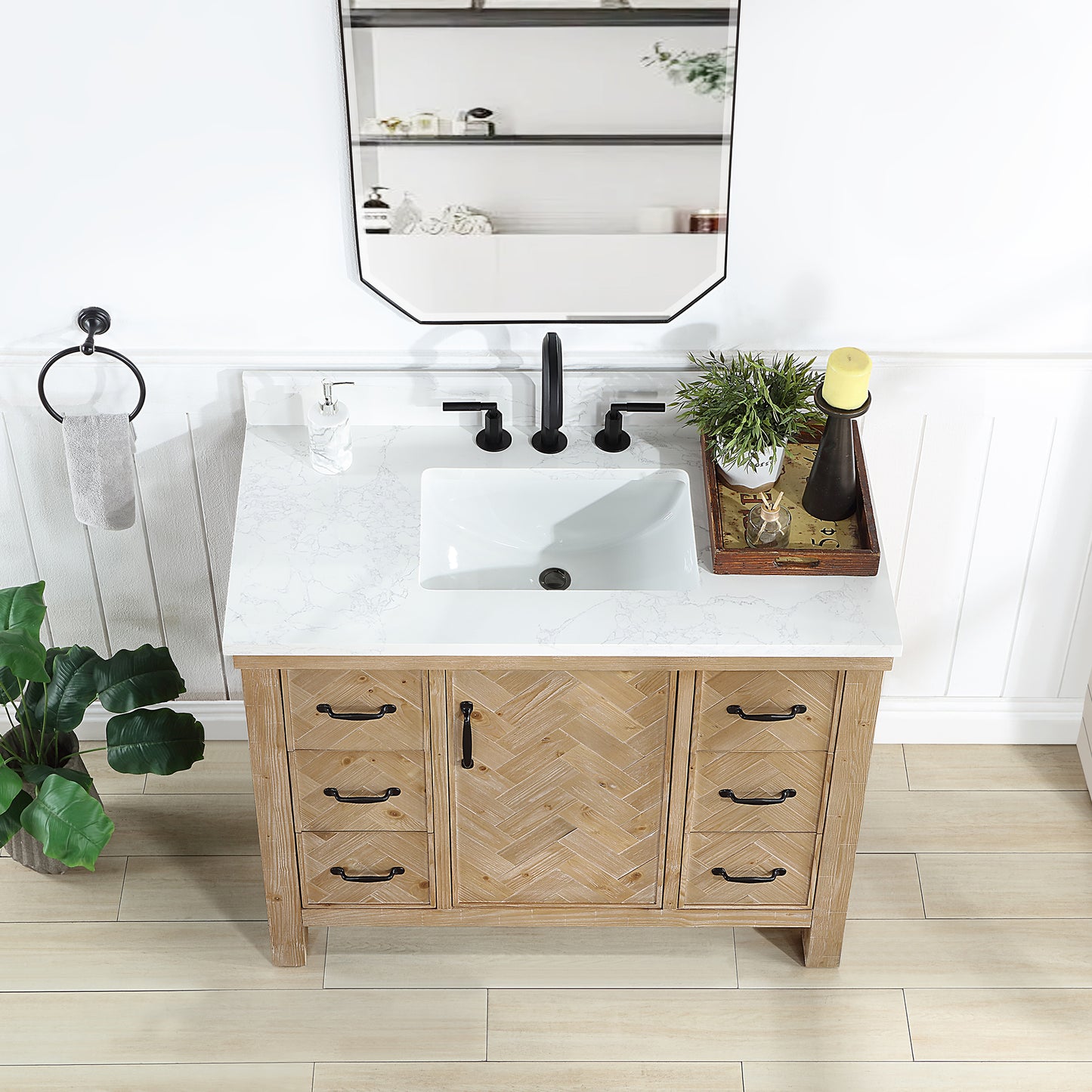 Javier 42" Free-standing Single Bath Vanity in Spruce Antique Brown with White Grain Composite Stone Top
