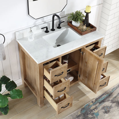 Javier 42" Free-standing Single Bath Vanity in Spruce Antique Brown with White Grain Composite Stone Top