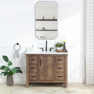 Open image in slideshow, Javier 42&quot; Free-standing Single Bath Vanity in Spruce Antique Gray with White Grain Composite Stone Top
