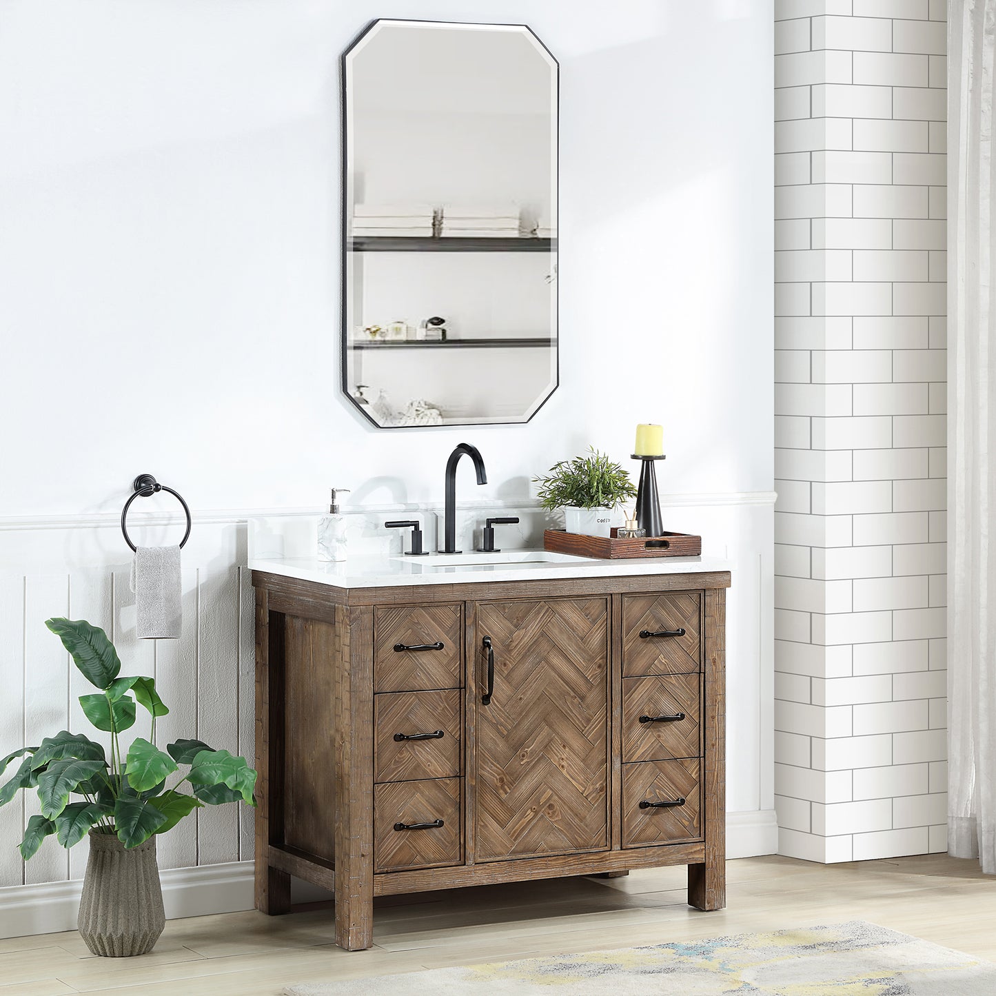 Javier 42" Free-standing Single Bath Vanity in Spruce Antique Gray with White Grain Composite Stone Top