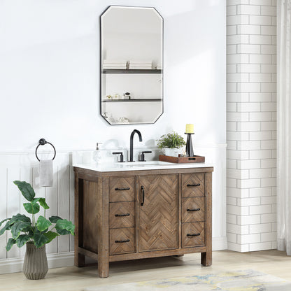 Javier 42" Free-standing Single Bath Vanity in Spruce Antique Gray with White Grain Composite Stone Top