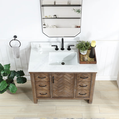 Javier 42" Free-standing Single Bath Vanity in Spruce Antique Gray with White Grain Composite Stone Top