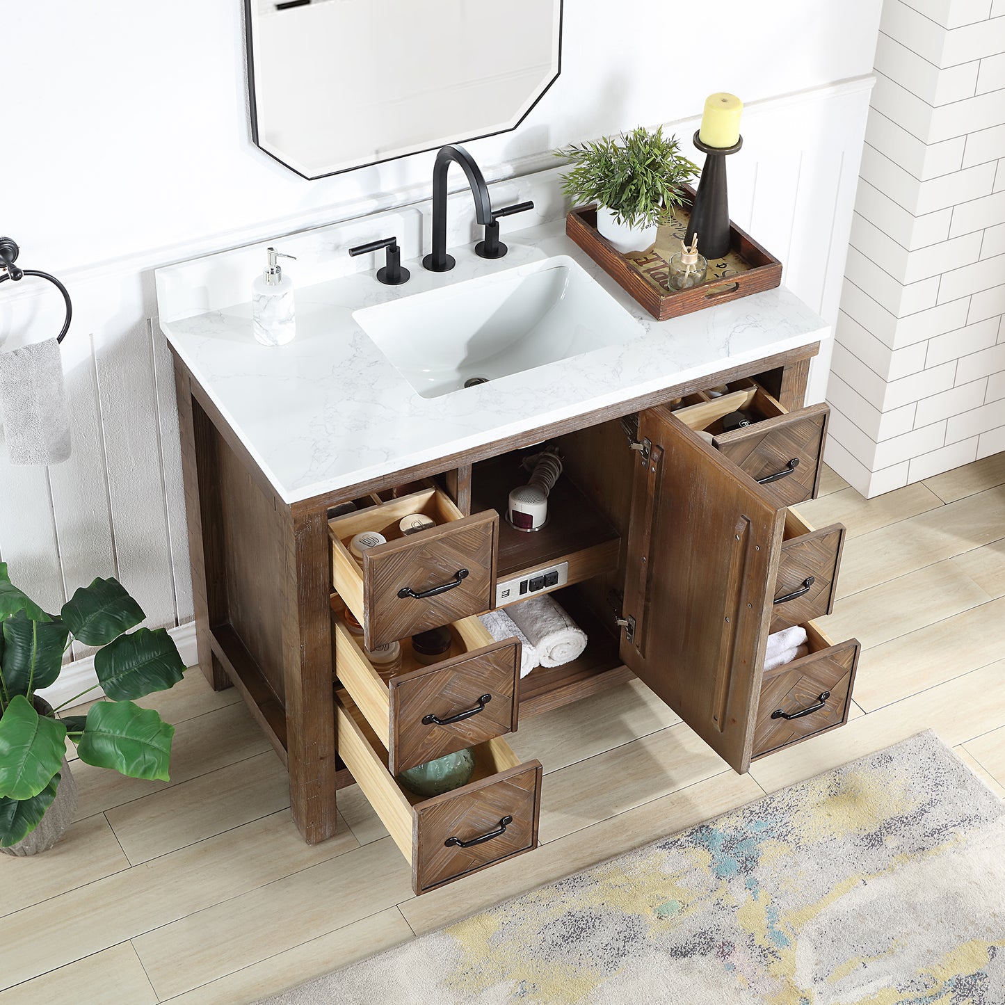 Javier 42" Free-standing Single Bath Vanity in Spruce Antique Gray with White Grain Composite Stone Top