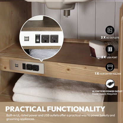 Javier 48" Free-standing Single Bath Vanity in Spruce Antique Brown with White Grain Composite Stone Top