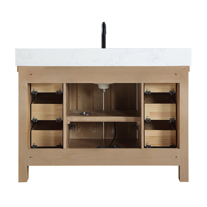 Javier 48" Free-standing Single Bath Vanity in Spruce Antique Brown with White Grain Composite Stone Top