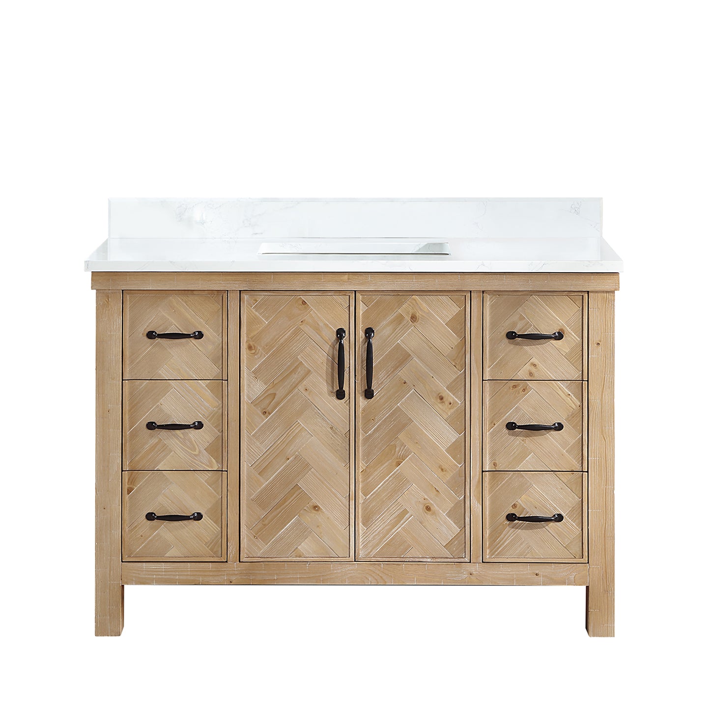 Javier 48" Free-standing Single Bath Vanity in Spruce Antique Brown with White Grain Composite Stone Top