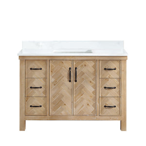 Open image in slideshow, Javier 48&quot; Free-standing Single Bath Vanity in Spruce Antique Brown with White Grain Composite Stone Top
