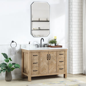 Javier 48" Free-standing Single Bath Vanity in Spruce Antique Brown with White Grain Composite Stone Top