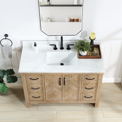 Javier 48" Free-standing Single Bath Vanity in Spruce Antique Brown with White Grain Composite Stone Top